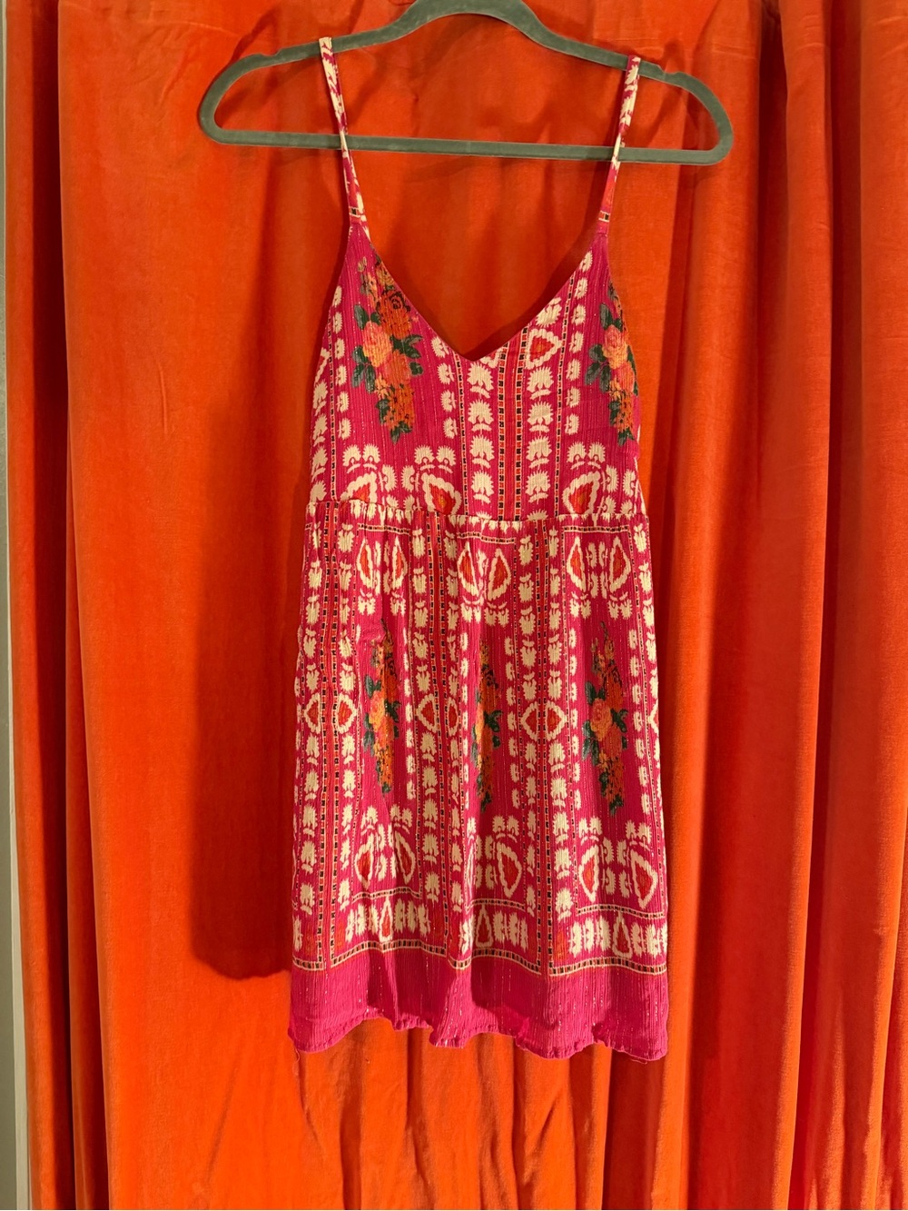 Sezane Women's pink and red Spaghetti Strap Dress with Orange flowers
